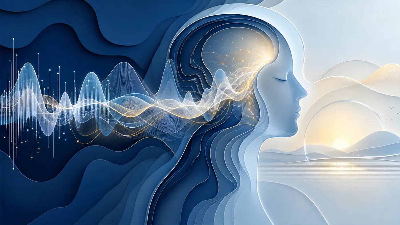 Conceptual layered sound waves passing through an abstract listening profile